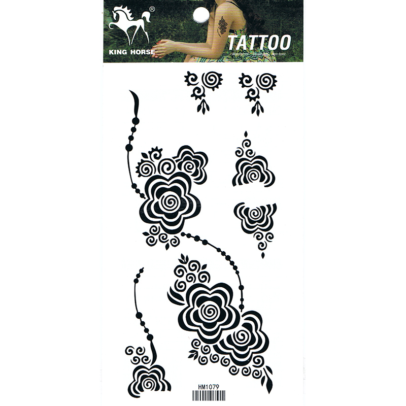 HM1079 Temporary black flower tattoo sticker