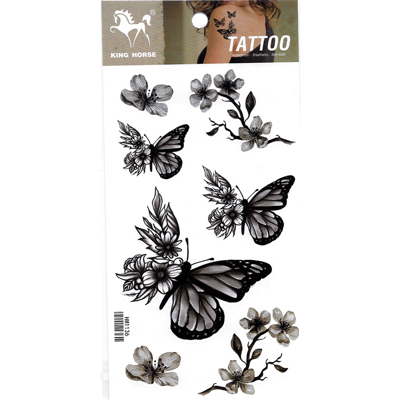 HM1136 Waterproof and sweatproof Temporary grey butterfly flower tattoo sticker