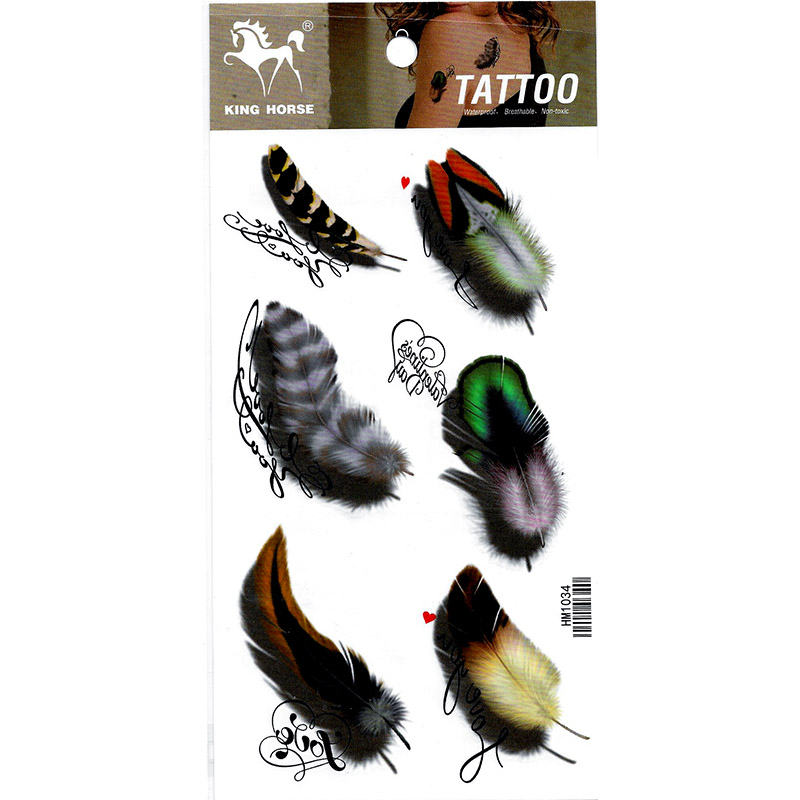 HM1034 New fashion six color feather 3D temporary fake tattoo sticker for women