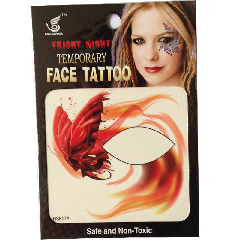 HSE07 New idea fashion night part orange butterfly 8x8CM girls left and right single eye tattoo sticker