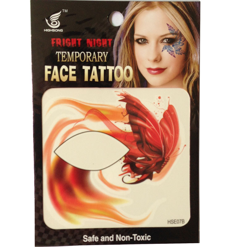 HSE07 New idea fashion night part orange butterfly 8x8CM girls left and right single eye tattoo sticker