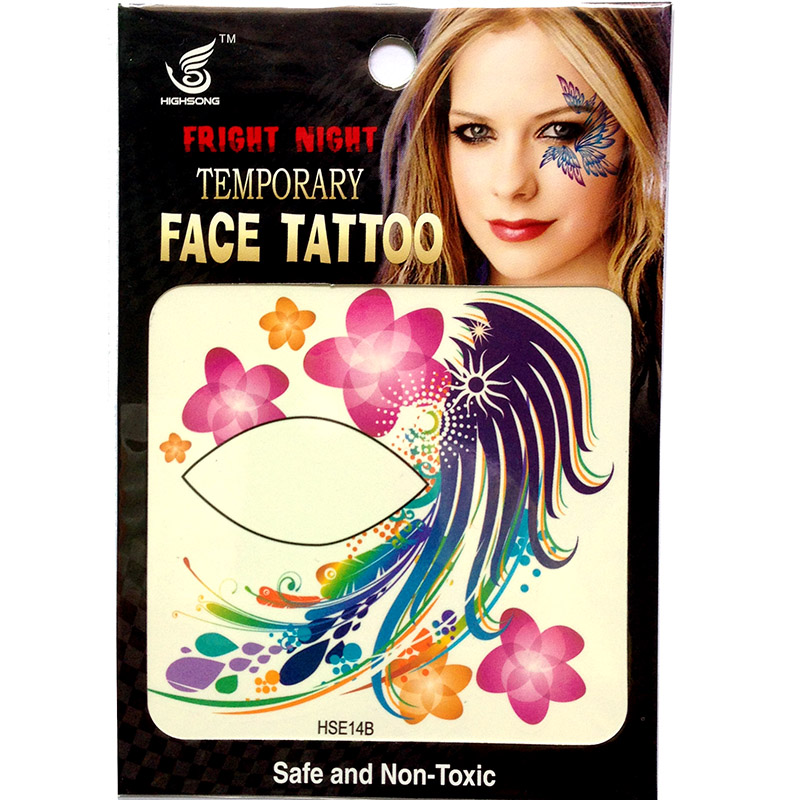 HSE14 8X8cm Night party special flower peacock feather temporary single eye tattoo sticker