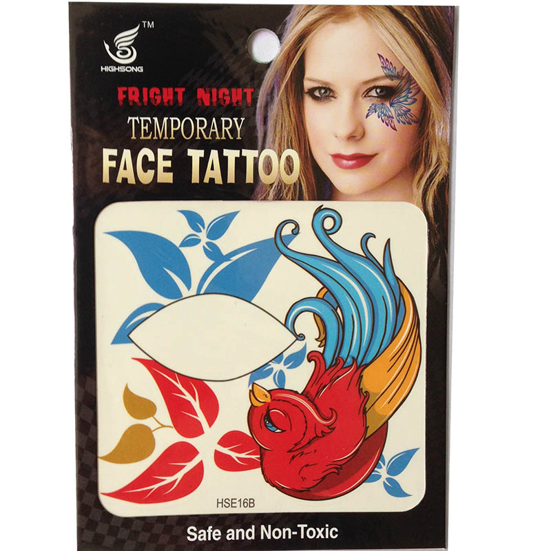 HSE16 8X8cm Night party red birds temporary single eye tattoo sticker