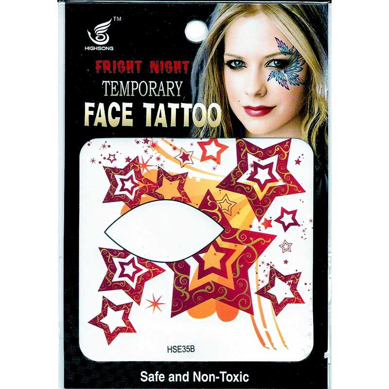 HSE35 8x8cm fright night temporary face tattoo dark red five-star single eye tattoo sticker