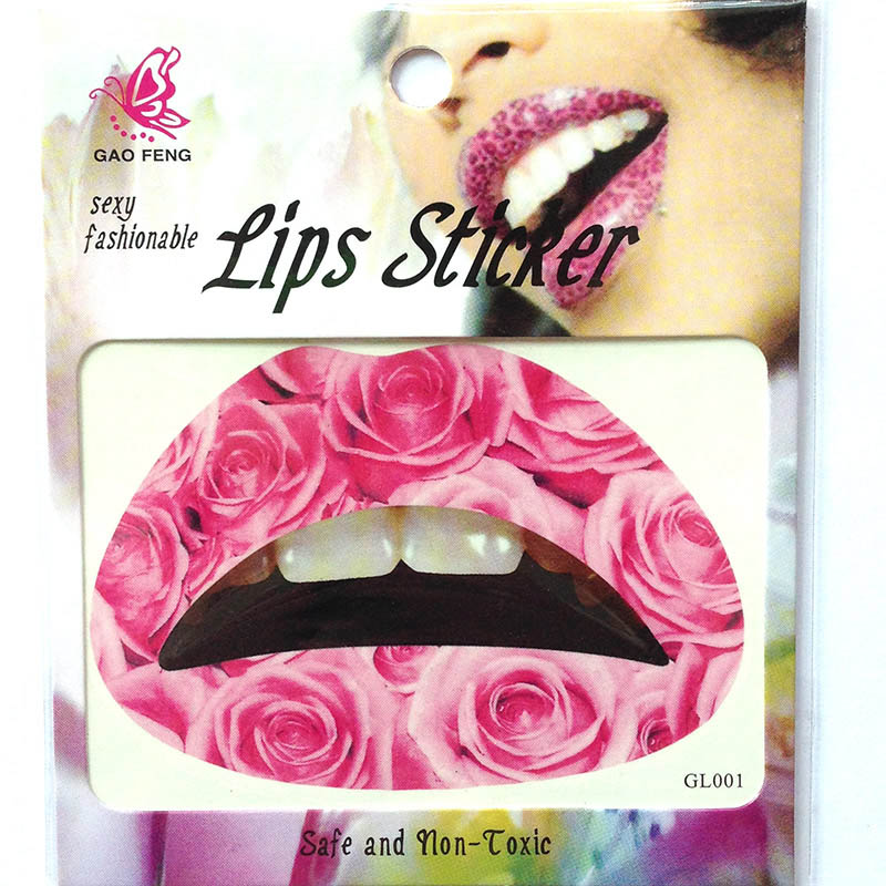 GL001 Pink rose flower temporary lip tattoo sticker