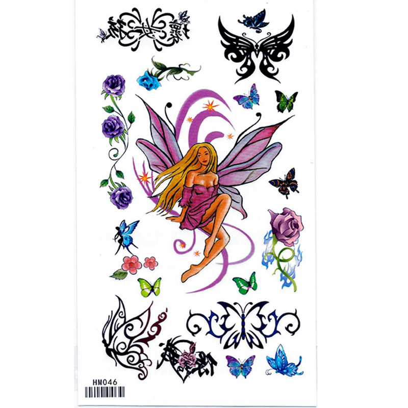 King horse Fashion horse brand HM046 Tempoary waterproof Angel flower butterfly tattoo stickers
