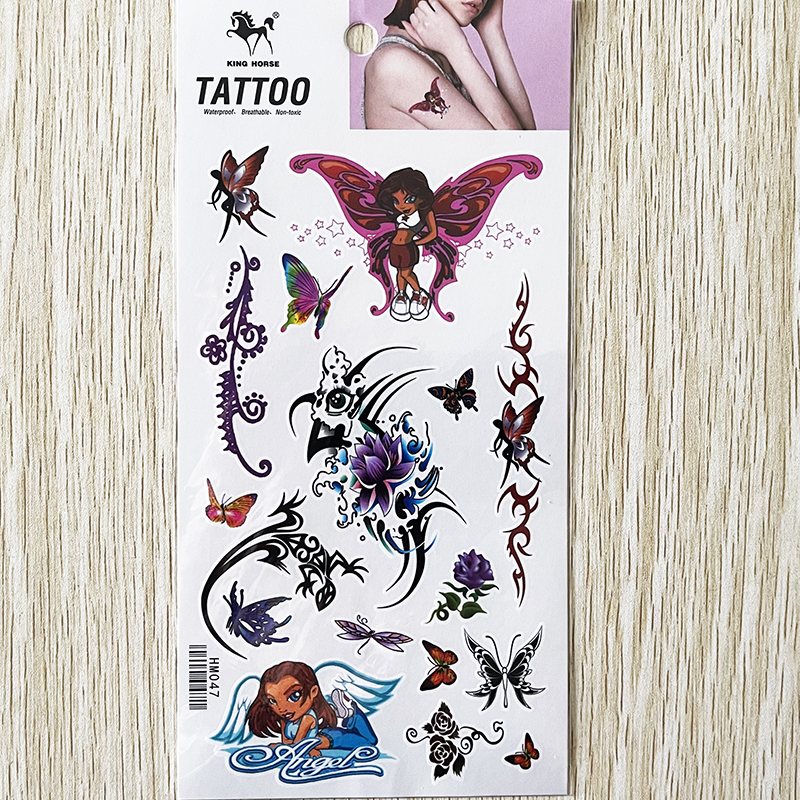 HM047 King horse brand temporary tattoo sticker butterfly mini rose flower for kids