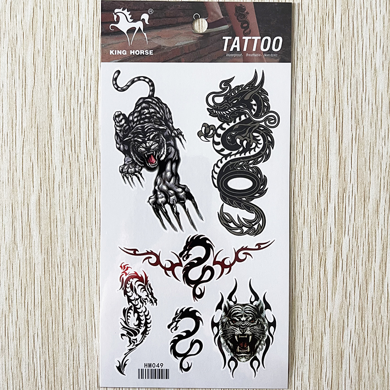 HM049 King horse brand temporary Tiger dragon tattoo sticker
