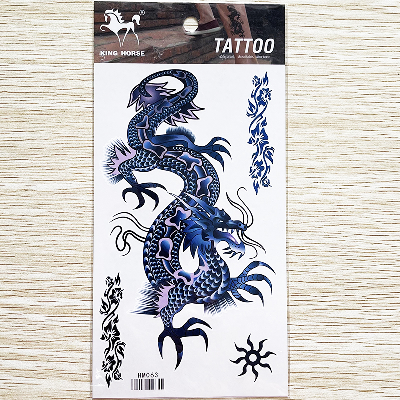 HM063 Temporary Blue Dragon Tattoo Sticker for hand and leg