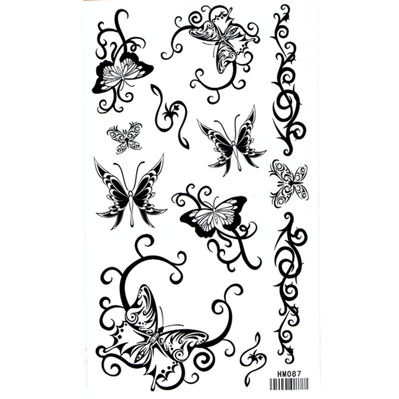 HM087 Waterproof black butterfly tattoo sticker