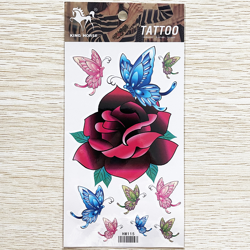 HM115 nine small butterfly with big flower tattoo sticker