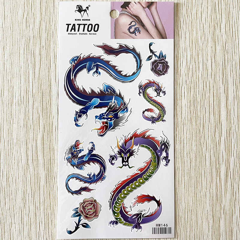 HM146 Dragon flower waterproof temporary body art tattoo sticker