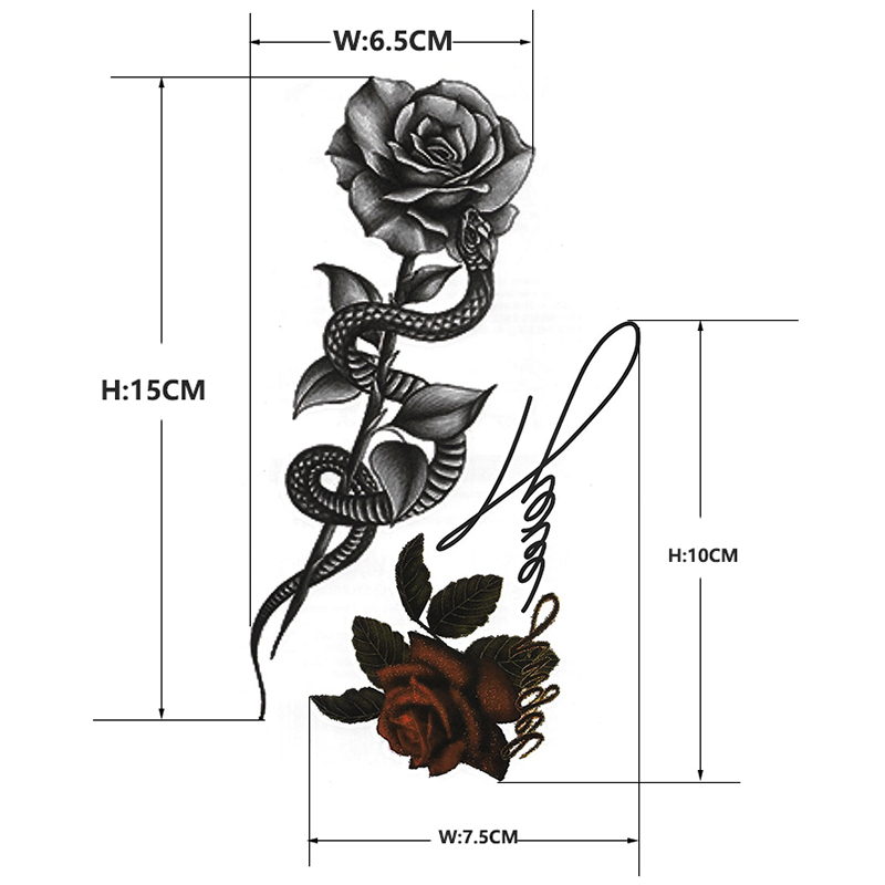 HM1579 tempoary rose snake tattoo sticker