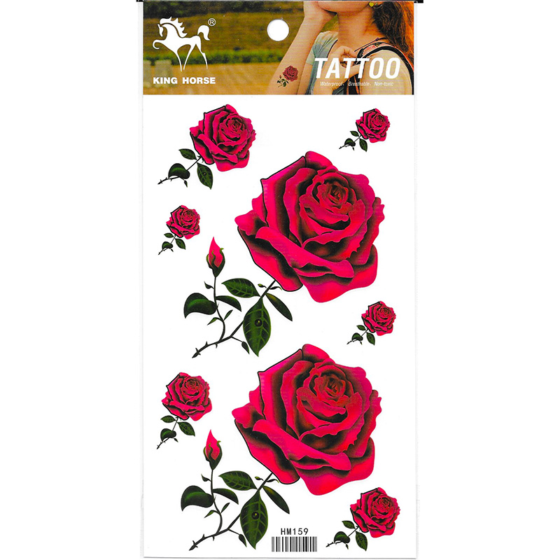 HM159 Mini and big red rose flower temporary tattoo sticker for girl