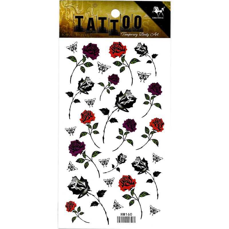 HM160 Mini rose flower butterfly temporary tattoo sticker