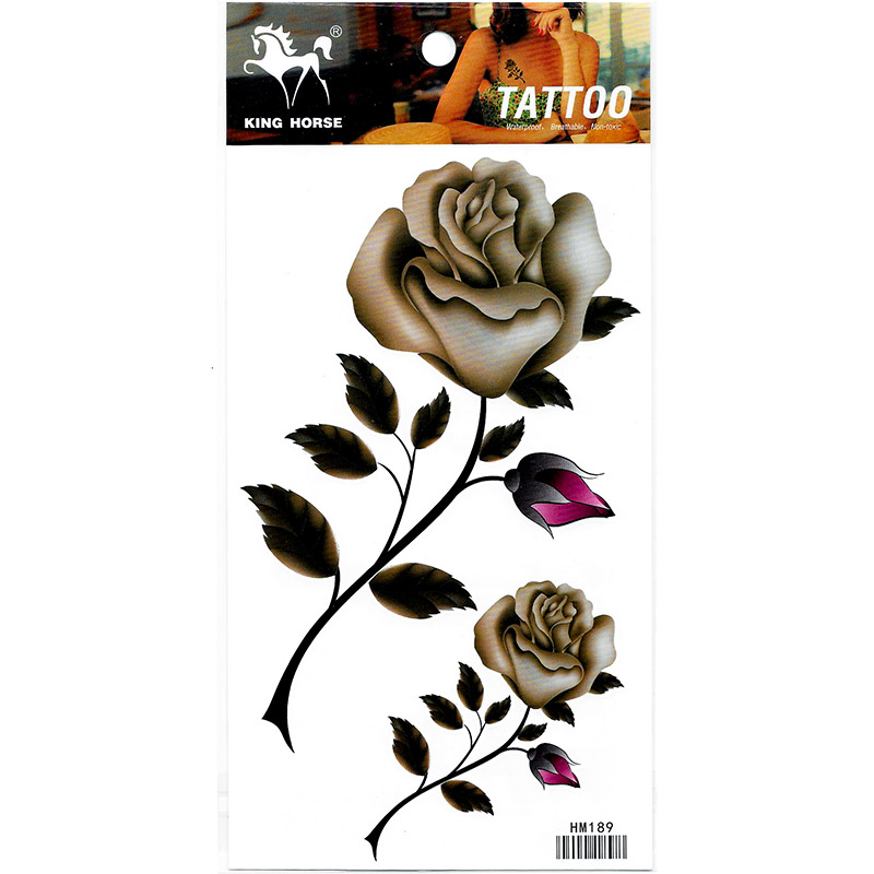 HM189 Grey color big and small rose chest tattoo sticker for girl