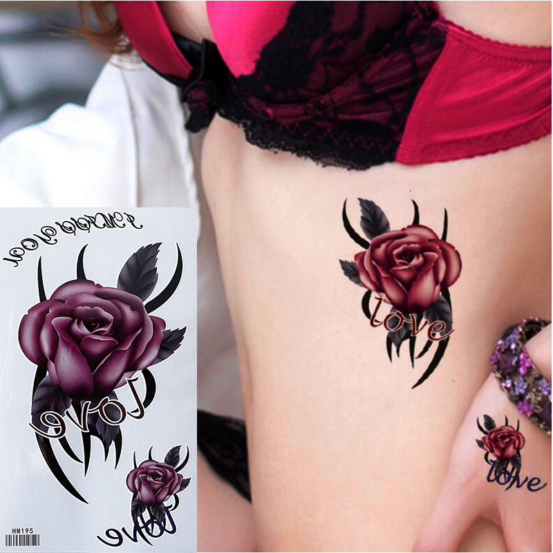 HM195 Beautiful sexy waterproof body art tattoo Love Rose flower tattoo sticker