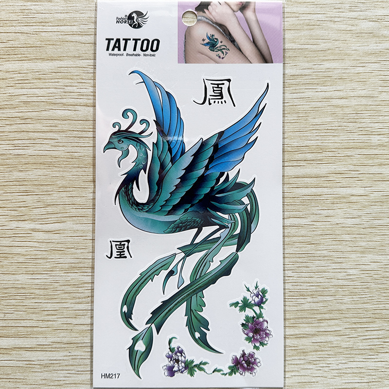 HM217 Waterproof Tempoary Blue Phoenix Tattoo Sticker