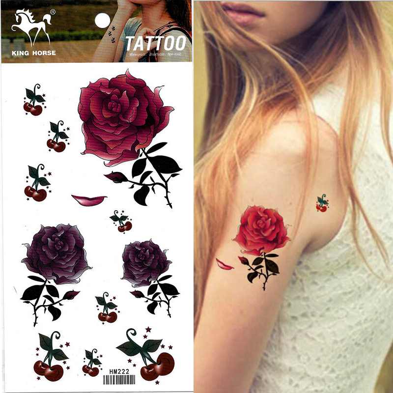 HM222 temporary tattoo sticker of rose cherry pattern