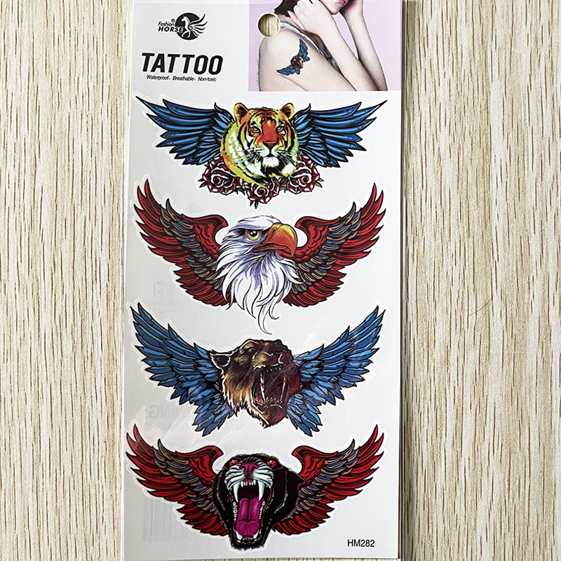 HM282 Temporary Tiger eagle head with wings tattoo sticker