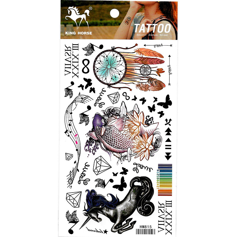 HM815 Unicorn black butterfly fish dream catcher music symbol girl wrist ankle tattoo sticker