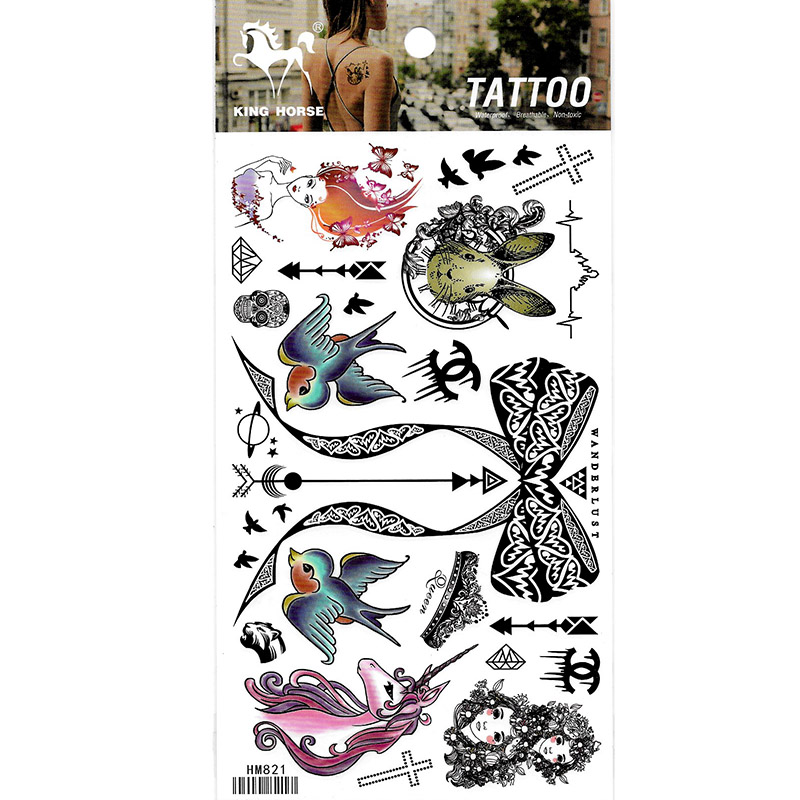 HM821 Cartoon Tattoo stickers black big bow unicorn beauty butterfly mini waterproof tattoo stickers