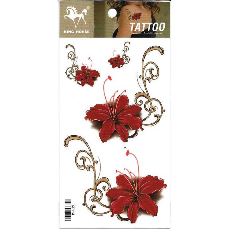 RF114 New fashion waterproof temporary red flower body art tattoo sticker for girl