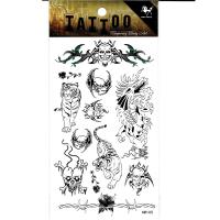 HM105 Small mini tiger and dragon skull black temporary tattoo sticker
